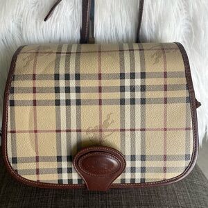Burberry Tan and Brown Checkered Crossbody Bag